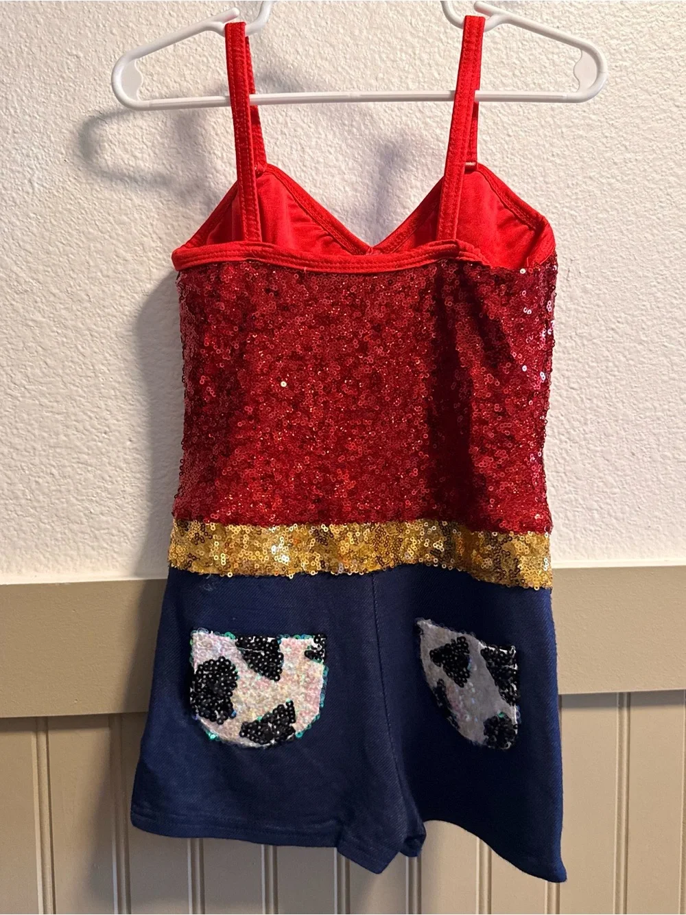 Glamour Cowgirl Woody Red Sequin Star Kids Costume Romper